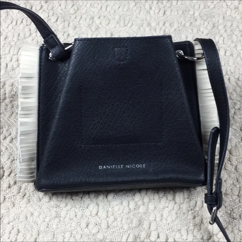Crossbody Mini Black Fringe Trim Loop Vegan Faux - Picture 2 of 3